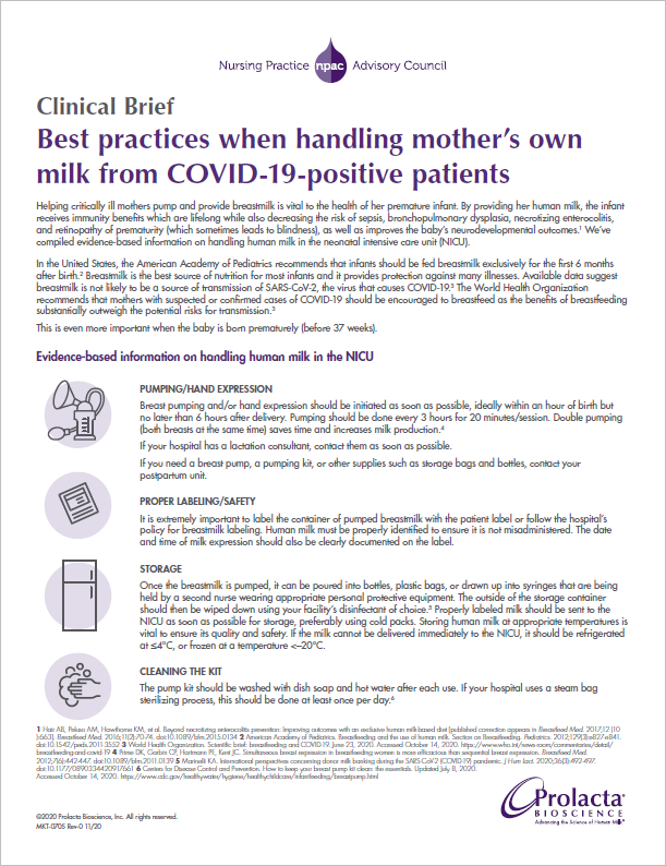 Best practices when handling mother's own milk from COVID-19-positive  patients clinical brief - Prolacta Bioscience